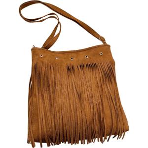 OYOANGLE Women's Fringe Leather Hobo Bag Adjustable Strap Crossbody Bags Hippie Vintage Tote Bag