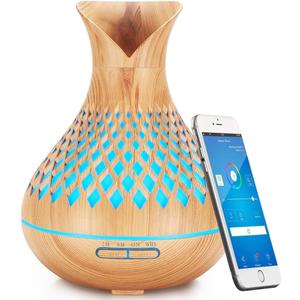 Smart WiFi Essential Oil Diffuser, 500ml Aromatherapy Diffuser Humidifier for Large Room, Works with App & Alexa Google Home Voice Control, 7 LED, Create Schedules and 4 Timer, Auto Off, Light Wood