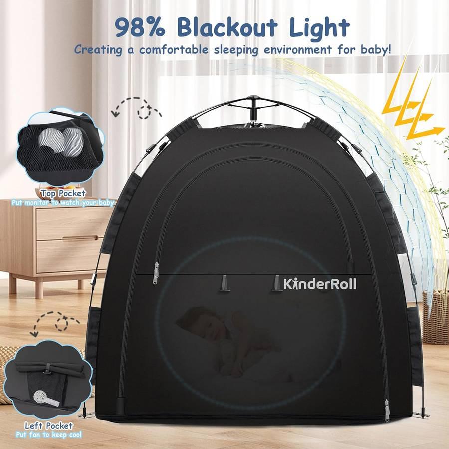 KinderRoll Deluxe Blackout Sleep Tent for Over Bassinet, Pack n' Play