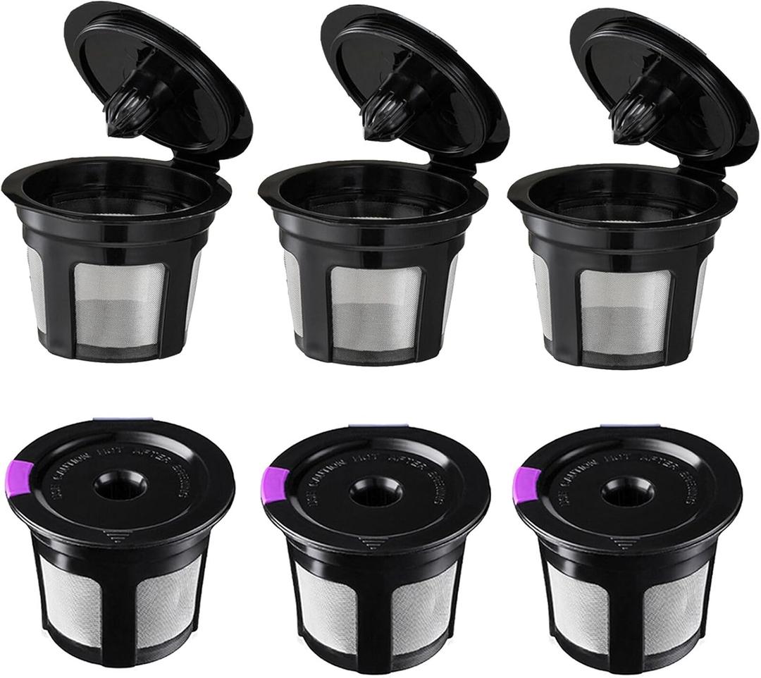 Reusable K Cups, Universal Fit Reusable Coffee Filters with Food Grade Stainless Steel Mesh Eco-Friendly Coffee Pods, for 1.0 and 2.0 Brewers (6)