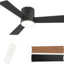 GESUM Flush Mount Ceiling Fan with Lights, 42 In Low Profile Ceiling Fans with Remote Control, Dimmable, Quiet DC Motor, Reversible, Black Ceiling Fans for Bedroom Kitchen Porch Patios(Black)