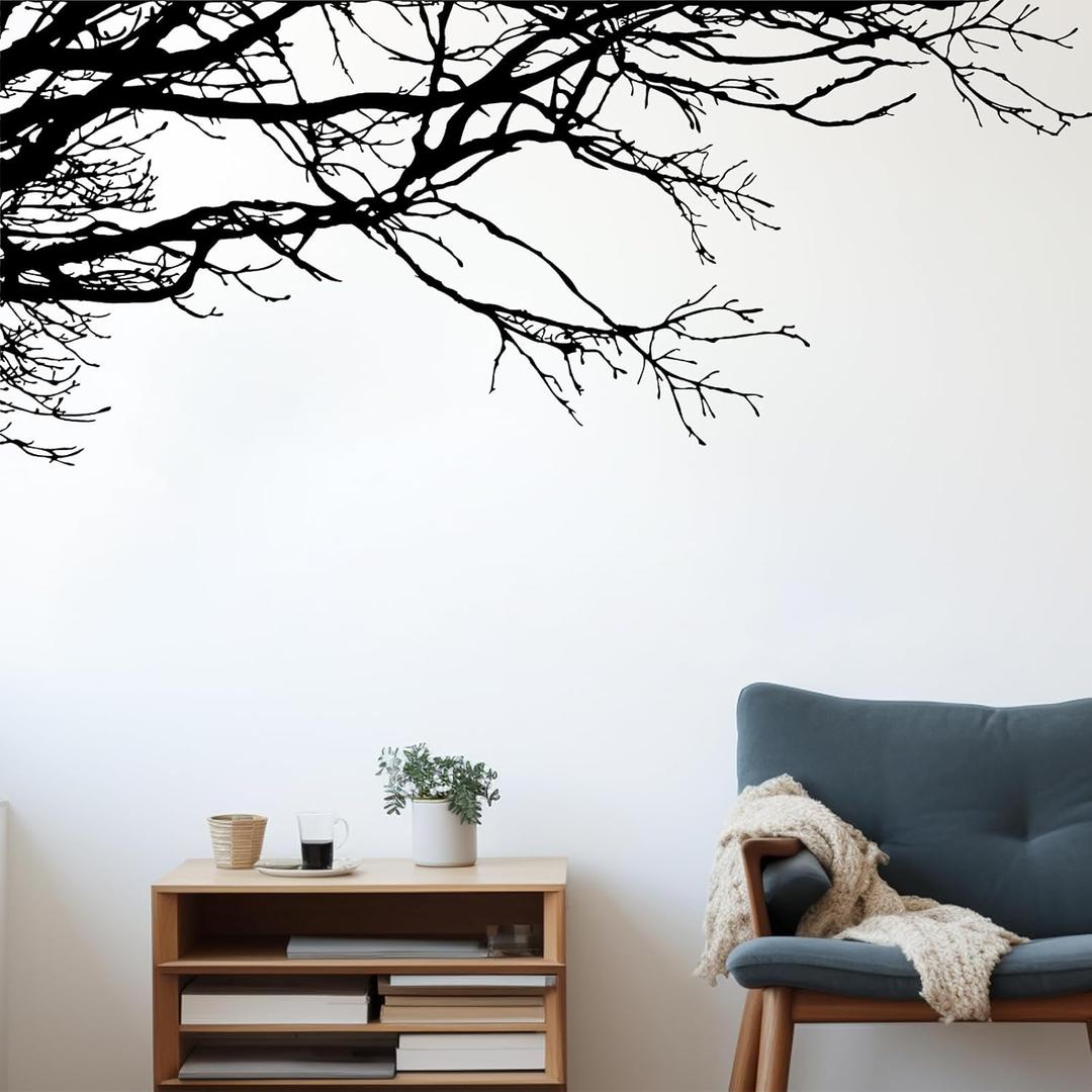 Eersida Tree Wall Decals Peel and Stick 6 Sheets Boho Black Wall Decals Wallpaper Modern Branches Style Black PVC Waterproof for Indoor Home Bedroom Kitchen Living Room Decor (Tree Style)
