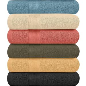 Pack of 6 Bath Towels Set 27 x 54 Inches, 100% Cotton, Larger & Lighter Weight, Quicker to Dry (Multi Color 2.0, (27''x54''))