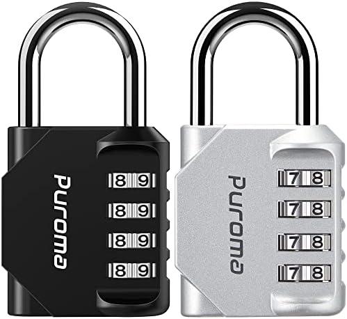 Puroma 2 Pack Combination Lock for Locker 4 Digit Outdoor Waterproof Padlock for School, Gym, Sports, Fence, Toolbox, Gate, Case, Outdoor, Hasp Storage (Silver & Black)