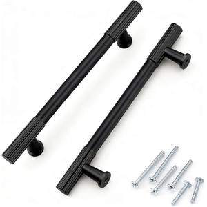 KNOBWELL 6 Pack 5 inch Black Cabinet Pulls - Solid Black Cabinet Handles, Fade-Resistant Surface - Drawer Pulls Kitchen Hardware for Modern Dresser Cupboard Furniture