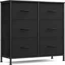 SONGMICS Dresser for Bedroom, Chest of Drawers, TV Stand, Steel, MDF, 6 Non-Woven Fabric Drawers, Storage Organizer Unit, Closet, Entryway, Ink Black and Ebony Black ULGS123B01S