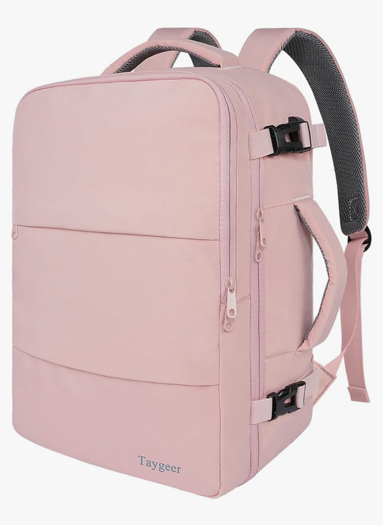 Taygeer Travel Backpack for Women, Carry On Backpack with USB Charging Port & Shoe Pouch, TSA 15.6inch Laptop Mochila Flight Approved, Nurse Bag Casual Daypack for Weekender Business Hiking, Pink