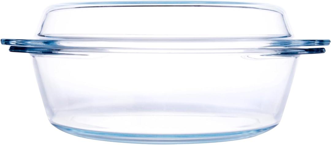 Round Tempered Glass Casserole Dish with Lid, Glass Casserole Baking Dish for Oven, Freezer and Dishwasher Safe - 2.5QT