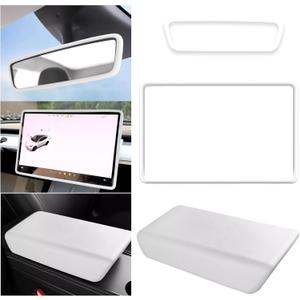 SXunakou 2024-2025 Tesla 3/2025 Tesla Y-Shaped Center Console Cover, Central Screen Silicone Protective Cover, and Interior Rearview Mirror Protective Cover Internal Accessories (white 3/Y-3 pcs)