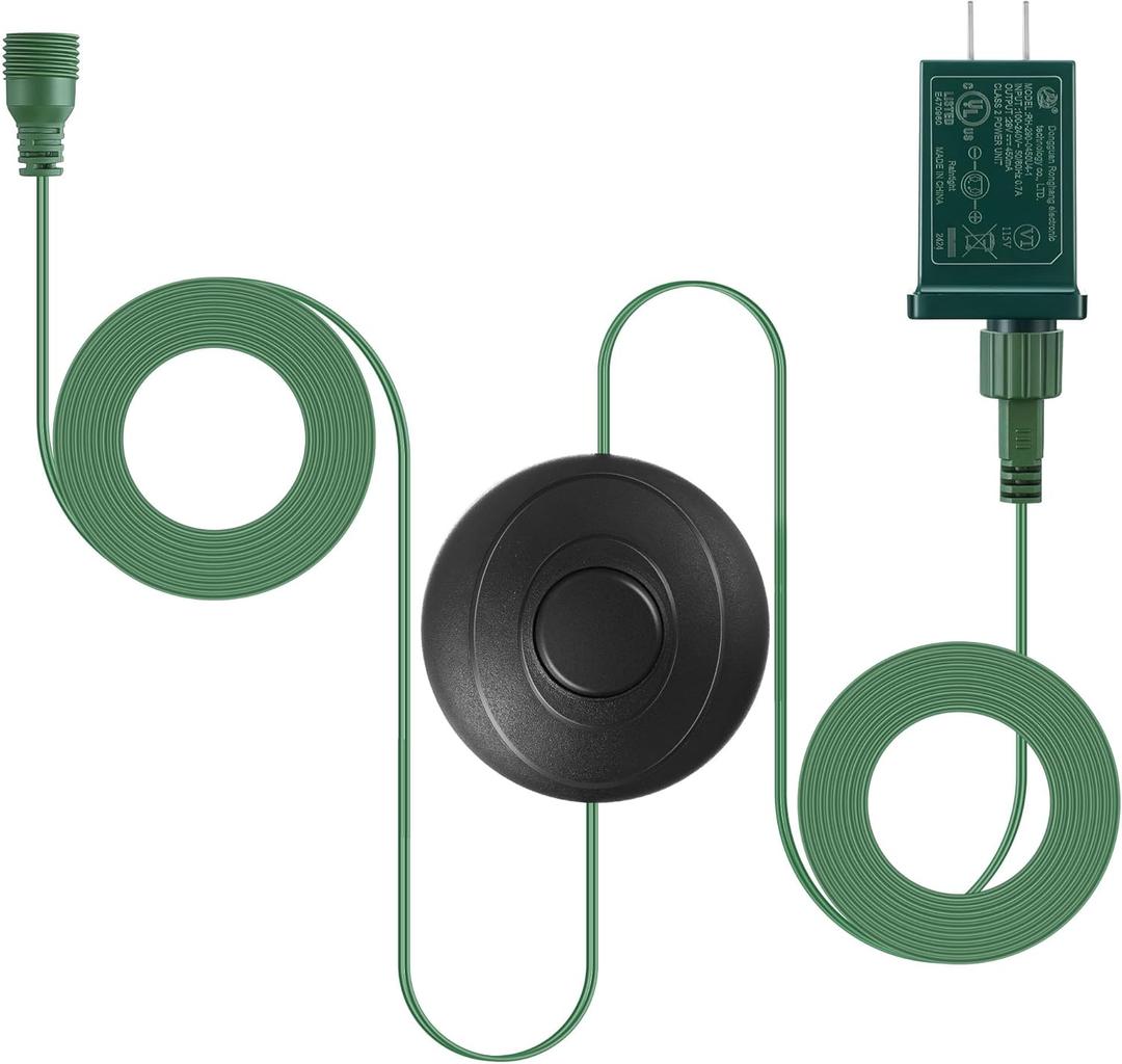 Feekoon 29V 13W Class 2 LED Christmas Tree Replacement Plug, 9.8ft Power Cord Extension Supply with On/Off Foot Switch for Christmas Tree Light Replacement Yard Inflatable Adapter (Green)