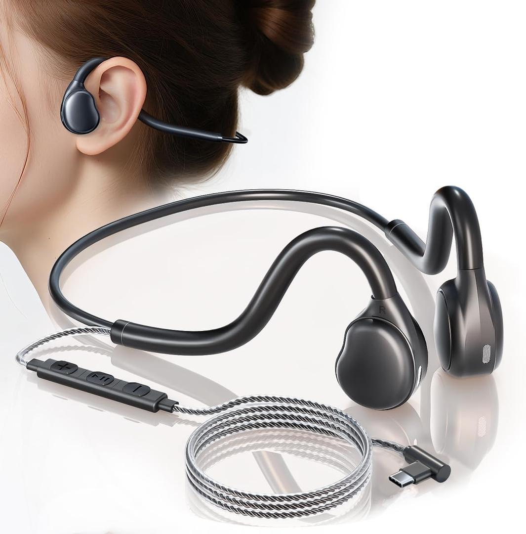 USB-C Wired Headphones,Open Ear Headphones with Mic, Plug in Headset with Premium Sound Type-C Headset Perfect for with Laptop, New iPhone 15 & 16, Samsung & Android Type C Phones, Black