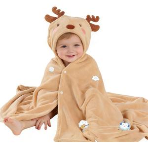 Toddler Baby Bath Towel with Hood 27.5"X55" Ultra Absorbent Soft Cozy Comfort Bathrobe Blanket, 0-6 Years Infant Shower Towel for Girls & Boys(Beige Deer)
