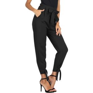 GRACE KARIN Womens Casual High Waist Pencil Pants with Pockets Bow-Knot Cropped Paper Bag Pants for Work (Small, Black)