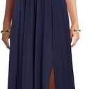 WOOSEA Women Sleeveless Deep V Neck Sexy Split Loose Plain Maxi Casual Long Dress (Blue, L)