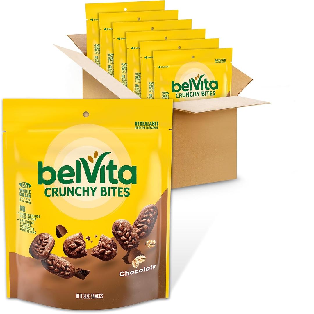 belVita Bite Size Snacks, Chocolate Crunchy Bites, 6-5 oz Bags, BBD: 08/14/26