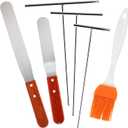 6 Pcs Crepe Spreader and Spatula Kit Stainless Steel 3.5", 5", 7" T-shaped Batter Spreaders, 12" Offset Spatulas 10" Curved Offset Spatulas and Basting Brush for Pancake Cooking Tool(Wood)