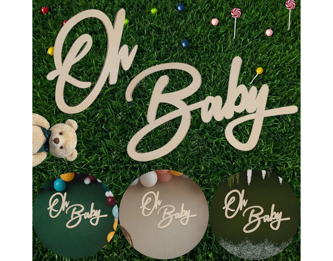 Oh Baby Wood Sign - Gender Reveal Background Decoration, Baby Shower Wall or Door Hanging Wooden Backdrop Decor Photo Props