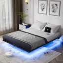 OLEVS Floating Bed Frame Queen Size with Smart LED Lights and Charging Station - Modern Metal Platform Bed, Easy Assembly No Box Spring Needed
