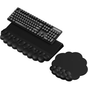 Laborio Cloud Wrist Rest for Keyboard and Mouse for Desktop, PU Leather Cloud Computer Keyboard Stand with Mouse Pad, Key Board Wrist Support Riser, Angle Adjustable Arm Rest(Black)