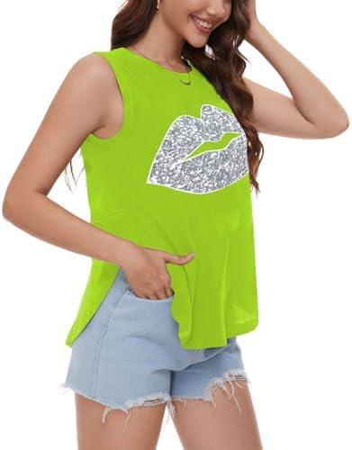 Womens Sparkly Sequin Heart Tank Tops y2k Going Out Clothes Summer Sleeveless Shirts for Women 2024, XXL