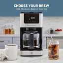 West Bend Timeless Drip Coffee Maker Brews Hot or Iced, Programmable with Brew Strength Selector Auto Shut-Off and 6 Functions Permanent Mesh Filter and Glass Carafe, 12-Cup, Metallic Gold and White