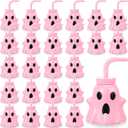 Umigy 24 Pcs Halloween Party Cups for Kids 10 Oz Ghost Shaped Plastic Cups with Lids and Straws Reusable Halloween Decorations for Gifts Party Favors Supplies