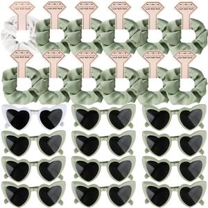 Satin Bridesmaid Proposal Gifts Scrunchies Bachelorette HairTies Set of 6 sunglasses Bridal Shower No Damage Hair ties ideas Gift for Wedding Party Favors (12pcs White&Sage Green)
