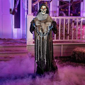 JOYIN 67" Halloween Decorations Outdoor Life Size Animatronics Grim Reaper with Chain, Sound-Actived Party Decor with Creepy Sound, Scary Haunted House Props for Garden Yard Lawn