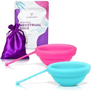 EcoBlossom Reusable Menstrual Disc with Removal String - The Most Reliable Medical Grade Silicone Period Discs - Comfortably use for 12 Hours (Pack of 2, Rose & Teal) (Rose & Cyan (Regular)) EcoBlossom Reusable Menstrual Disc with Removal String - The Most Reliable Medical Grade Silicone Period Discs - Comfortably use for 12 Hours (Pack of 2, Rose & Teal) (Rose & Cyan (Regular))