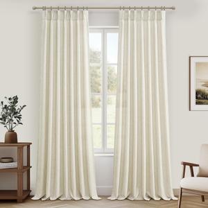Cream Beige Memory Trained Pinch Pleated Curtains 96 Inches Long for Bedroom, Light Filtering Linen Blend Sheer Dining Room Boho Curtains 2 Panels Set with Hooks Rings Privacy Window Drapes 40x96 Inch