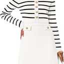 MEROKEETY Women's Long Sleeve Striped Sweater Dress Button Crewneck Fall Bodycon Formal Mini Dresses (White, XL)