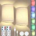 Lightess Battery Operated Wall Sconces with Remote Set of 2, RGB Rechargeable Wall Light Fixtures with Fabric Shade, Dimmable Lighting Decor for Bedroom Living Room