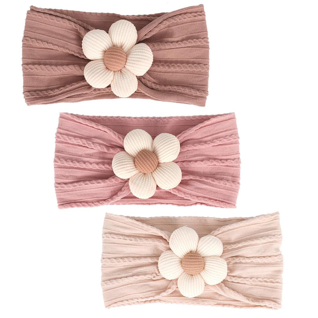 MIUXUESO 2 Pcs Baby Flower Headbands Baby Girls Nylon Headband Soft Hairbands Hair Accessories for Newborn Infant Toddler Kids (Beige Pink)