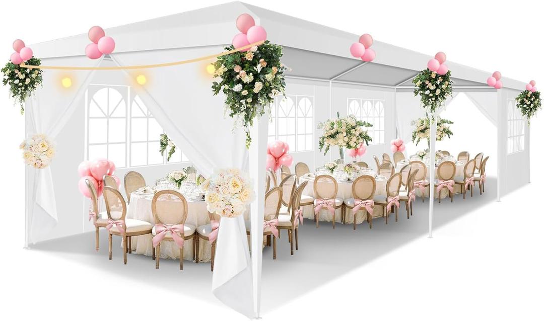 HOTEEL 10x30 Party Tent Outdoor Canopy Tent with Removable Sidewalls, White Tents for Parties Waterproof for Patio Gazebo Shelter Carpas Wedding Events BBQ