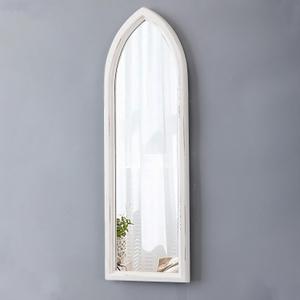 Rustic Arched Long Mirrors for Wall 35 X 12 Inch, Hanging Wood Frame Distressed White Farmhouse Narrow Mirror, Cathedral Wall Mirrors Decorative Living Room Bedroom Entryway