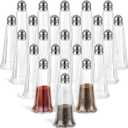 24 Pieces Clear Tower Glass Salt and Pepper Shakers, 1 Oz Refillable with Stainless Steel Lids for Home, Restaurant, and Kitchen Seasonings Supplies