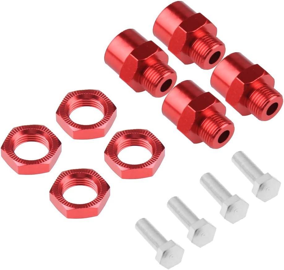 HobbyPark 4-Pack Aluminum Alloy 12mm to 17mm Wheel Hex Hubs Adapter Extension Conversion Nuts for 1/10 RC Car Upgrade 1/8 Tires (Red)