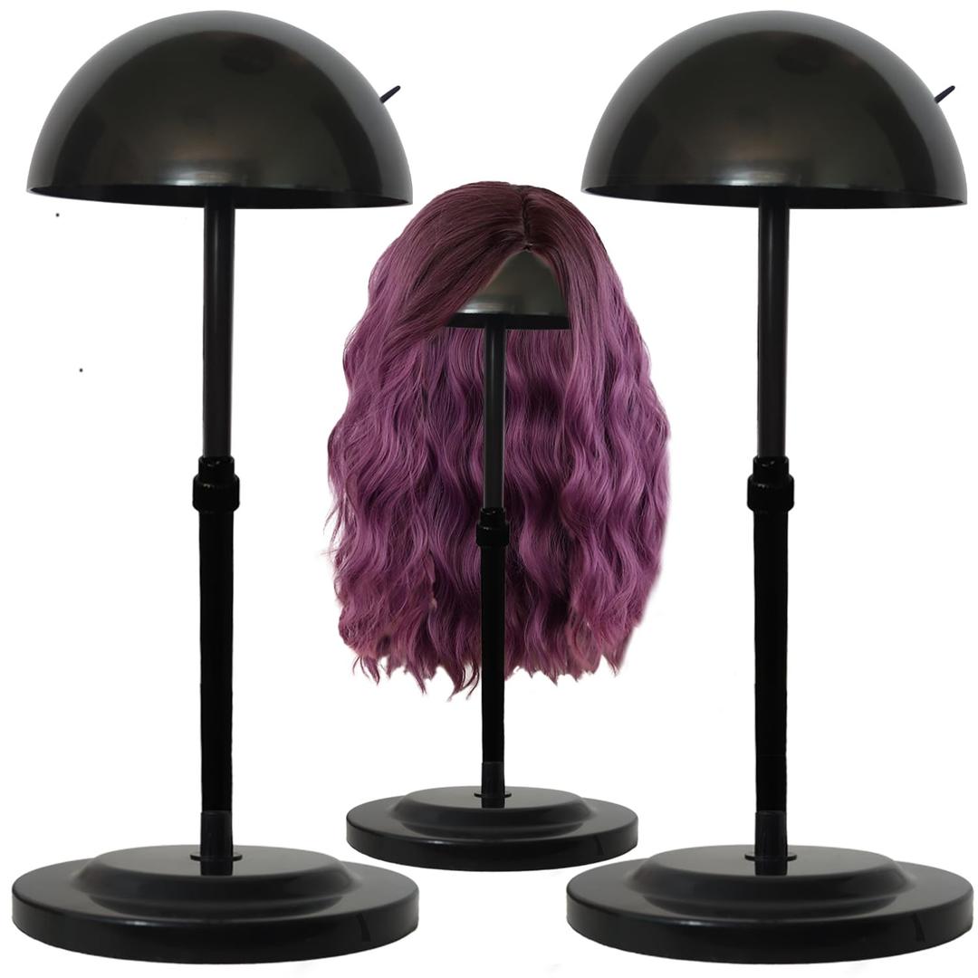 Wig Stand 2PCS Black Adjustable Height Plastic Wig Head Stand Portable Wig Holder Stands Non-Slip Wig Head Holders Sturdy for Multiple Wigs and Hats Styling Drying Display