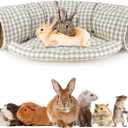 BWOGUE Bunny Tunnel Bed, 2-in-1 Collapsible Tunnel Tubes Toys with Removable Mat Hideout for Cats Kittens Rabbits Guinea Pigs Kitty (YellowPlaid)
