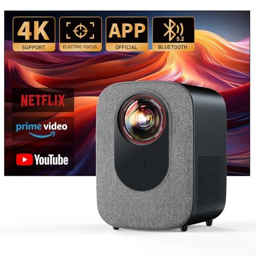 [Netflix-Officially-Licensed]4K Projector with Wifi & Bluetooth, Jimveo 800 ANSI Native 1080P, Netflix/YouTube/PrimeVideo Built-in, Electric Focus & 4P Keystone Outdoor Portable Smart Projector