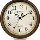 Geevon Vintage Brown Wall Clock Silent Non Ticking 18 in Quality Quartz Battery Operated Round Decorative Easy to Read for Kitchen,Office,Bedroom,Living Room Decor