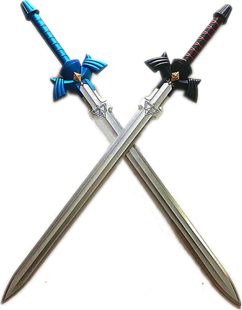 Damdos Halloween Prop PU Foam Cosplay Sword - Sky Sword, Kirito Kirigaya Shield, Link Breath of The Wild Bow Arrow, Crossbow - Birthday Gifts (Black+blue=2pcs)