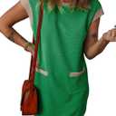 Dokotoo Women's 2026 Casual Spring Summer Dresses Fashion Cap Sleeve Color Block Crewneck Shift Tshirt Mini Dress (Green, XXL)