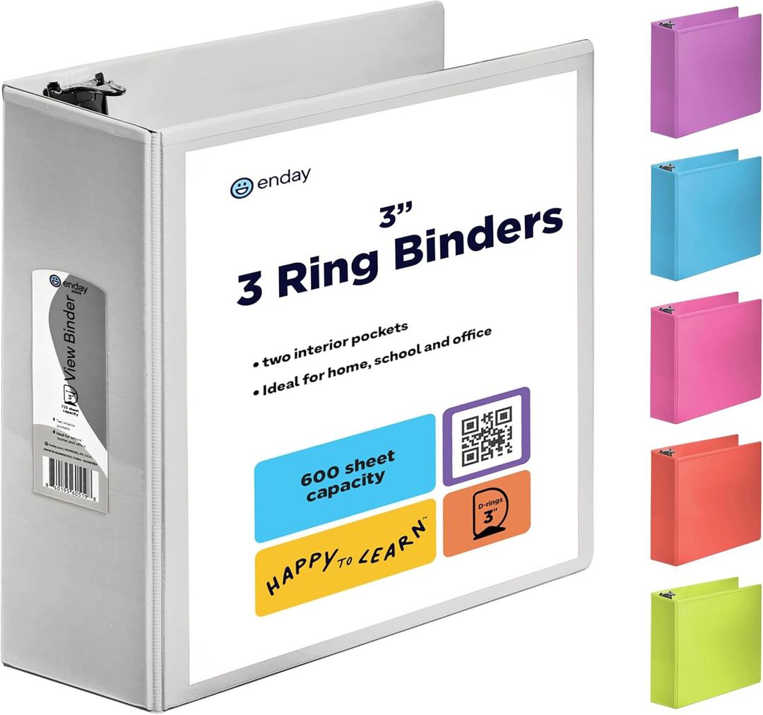3 Inch Binder 3 Ring Binders Grey, Slant D-Ring 3 Clear View Cover with 2 Inside Pockets, Heavy Duty Colored School Supplies Office and Home Binders  by Enday