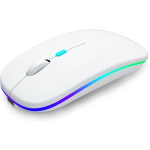 Wireless Bluetooth Mouse Rechargeable Laptop Mice with LED Use Portable(BT5.2 and USB 2.4G) Dual Mode Connection Silent Slim Computer Mouse for Laptop/iPad Tablet/Apple MacBook/PC(White)