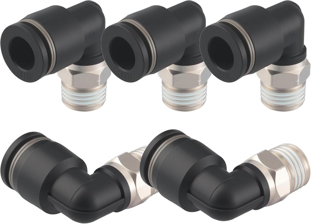Push to Connect Fittings Elbow 3/8" Tube OD to 1/4 NPT, Nickel-Plated Brass Pneumatic Connectors, Quick Release Air Line Fittings, Leak-Proof and Durable for Industrial Use (Pack of 10)