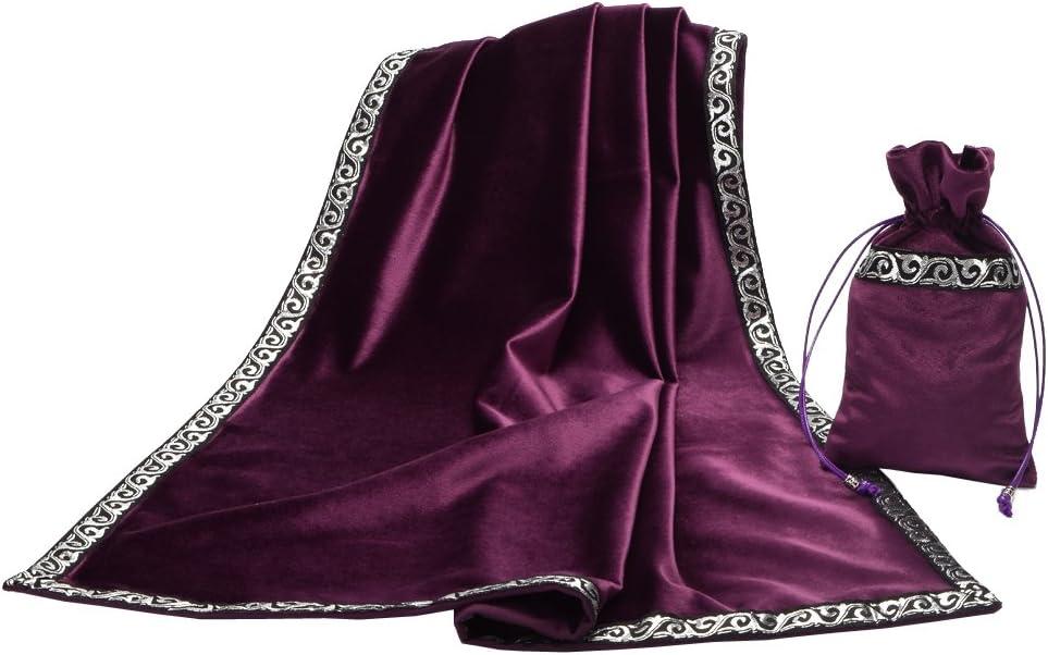 BLESSUME Altar Tarot Table Cloth Divination Wicca Velvet Cloth with Tarot Pouch 24.4 * 24.4 inch Purple