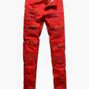 Rexcyril Men's Moto Biker Jeans Distressed Ripped Skinny Slim Fit Denim Pants with Zippers Size 30, Red