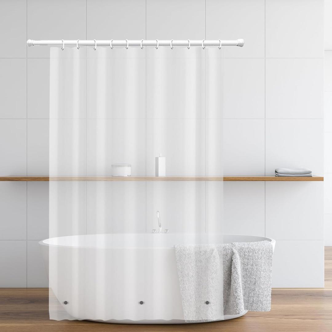 Waterproof Peva Bath Curtain 6Fx6F with Rustproof Metal Grommets, Shower Curtain for Bathroom Decor and Home Bath Accessory