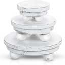 Amyhill 3 Pcs 5/4/3 Inch Wooden Risers for Display Wood Pedestal Stand Mini Tray Stand Round Wooden Pedestal Holder Rustic Buffet Cake Riser for Decor Tiered Tray Decor Home Kitchen(Washed White)